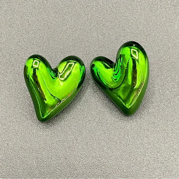 Metallic Neon Green Witches Heart Fun Party Earrings - Picture 7 of 8